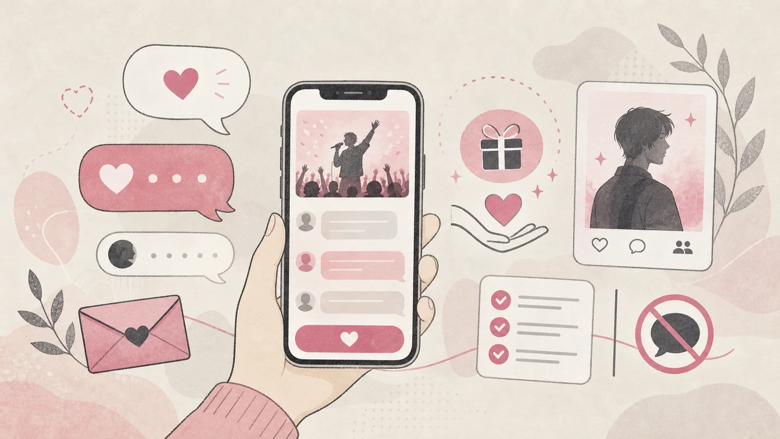 myfansで推しを長く応援するためのコメント、DM、投げ銭マナーを表すアイキャッチ